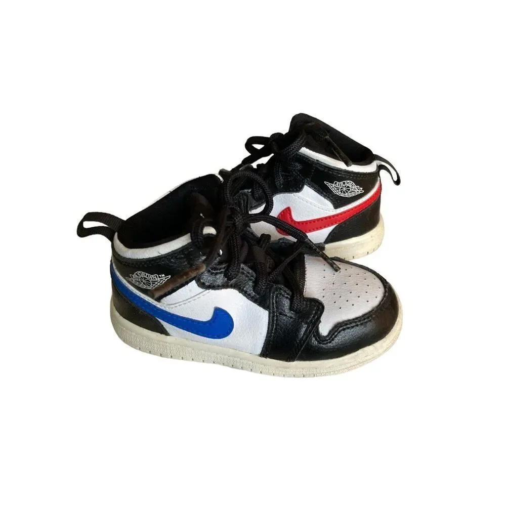 Nike Air Jordan 1 Mid Toddler 8C Black White Red Swoosh Sneakers